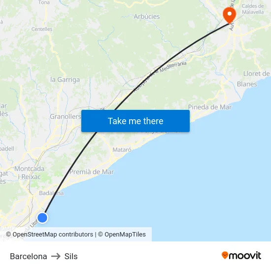 Barcelona to Sils map