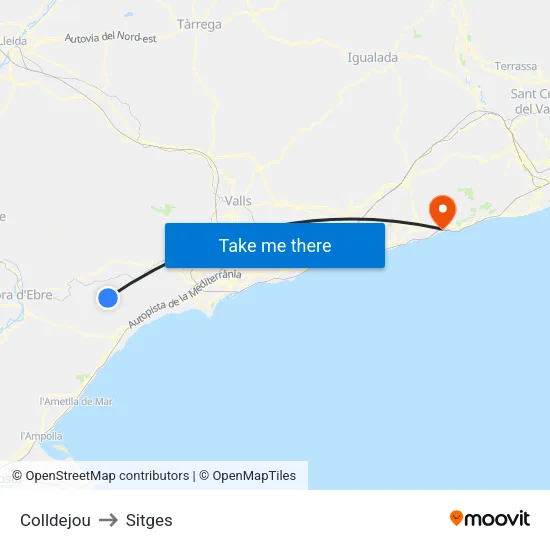 Colldejou to Sitges map