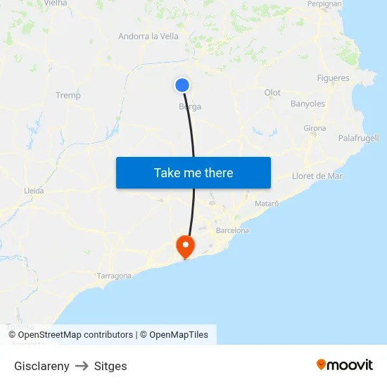 Gisclareny to Sitges map