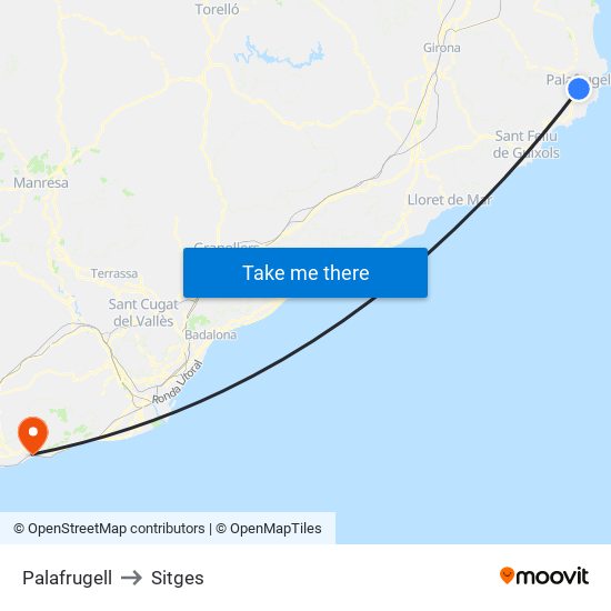 Palafrugell to Sitges map