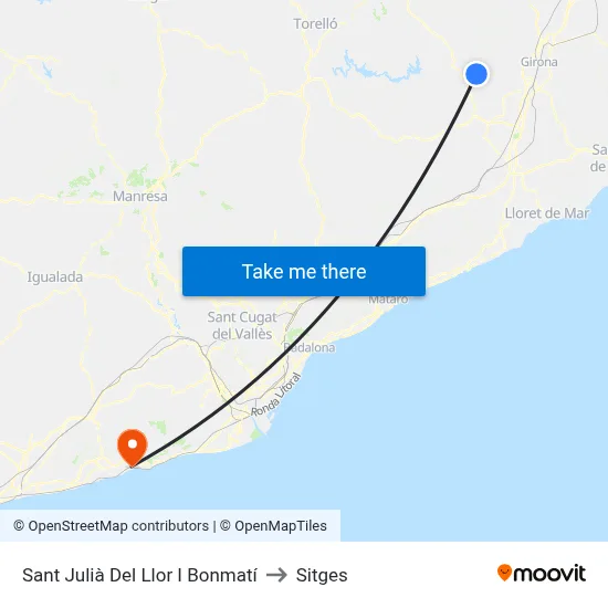 Sant Julià Del Llor I Bonmatí to Sitges map