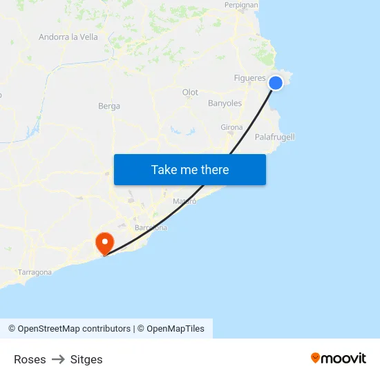 Roses to Sitges map