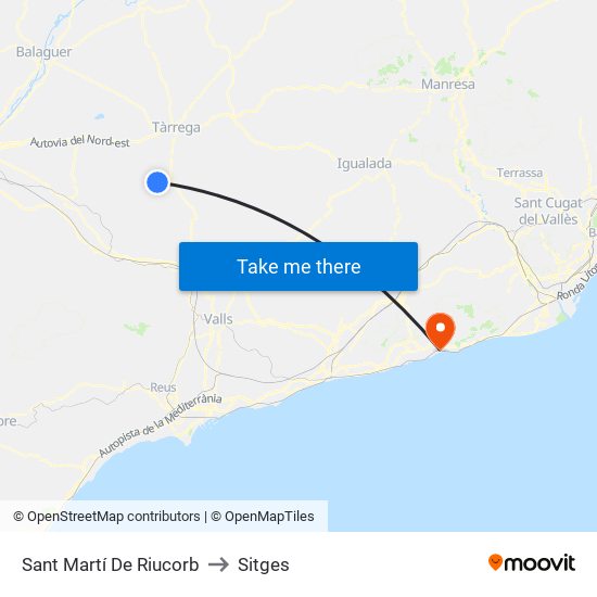 Sant Martí De Riucorb to Sitges map