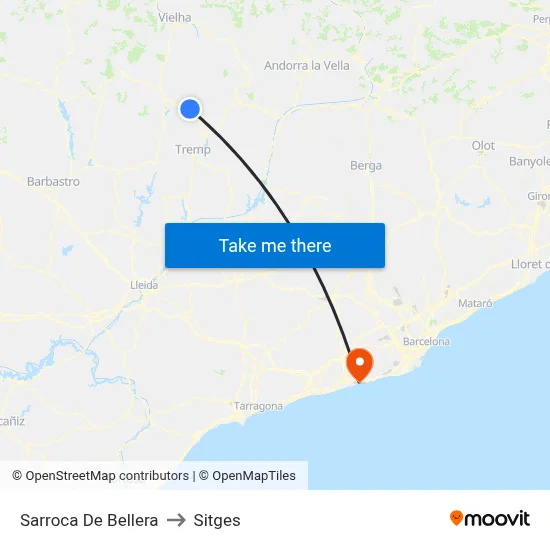 Sarroca De Bellera to Sitges map