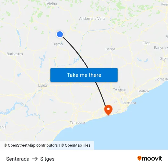 Senterada to Sitges map