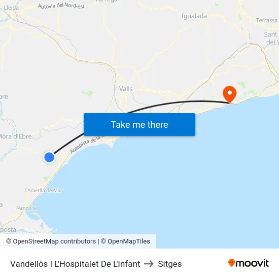 Vandellòs I L'Hospitalet De L'Infant to Sitges map
