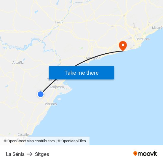 La Sénia to Sitges map