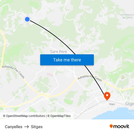 Canyelles to Sitges map