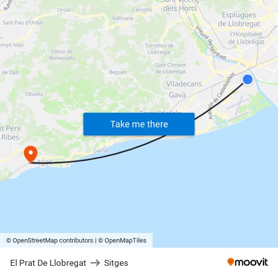 El Prat De Llobregat to Sitges map