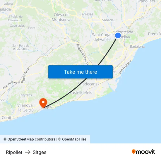 Ripollet to Sitges map