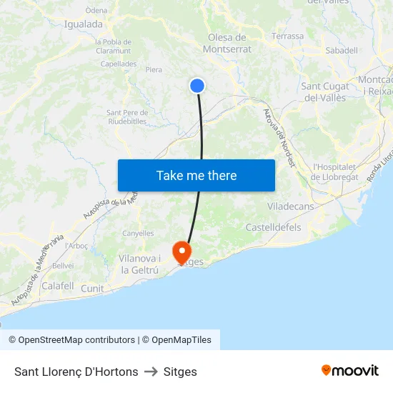 Sant Llorenç D'Hortons to Sitges map