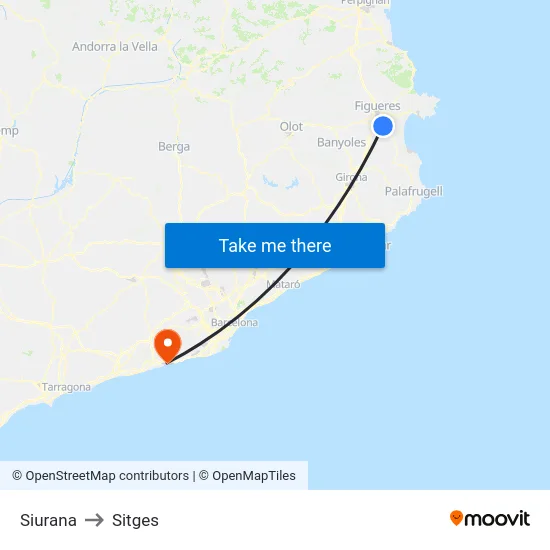 Siurana to Sitges map
