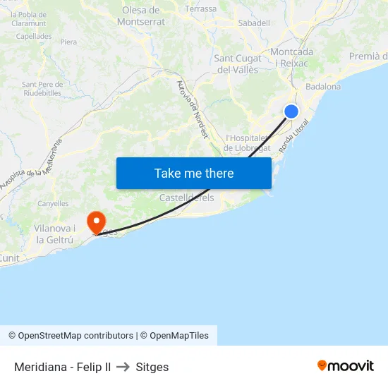 Meridiana - Felip Il to Sitges map