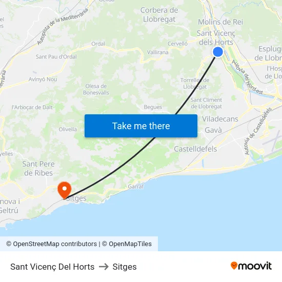 Sant Vicenç Del Horts to Sitges map