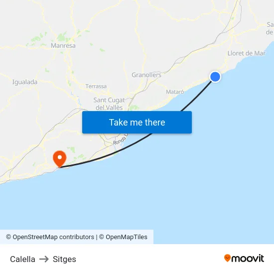 Calella to Sitges map