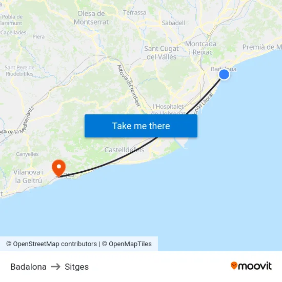 Badalona to Sitges map