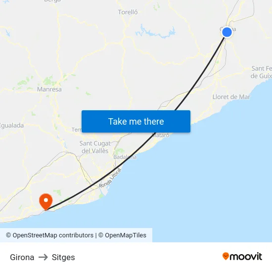 Girona to Sitges map
