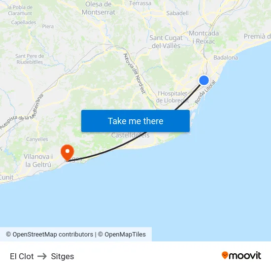 El Clot to Sitges map