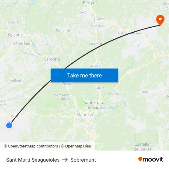 Sant Martí Sesgueioles to Sobremunt map