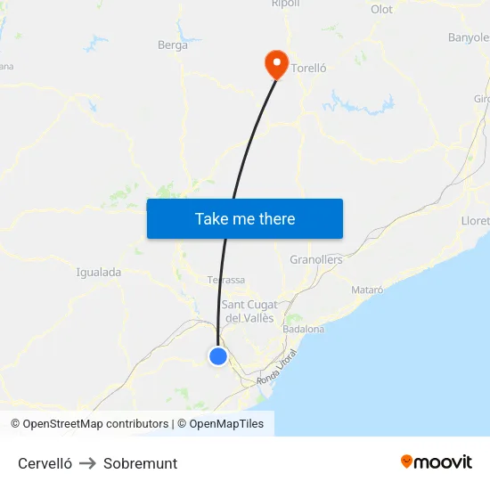 Cervelló to Sobremunt map