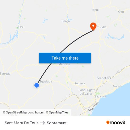 Sant Martí De Tous to Sobremunt map