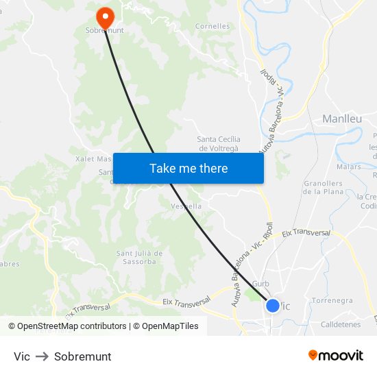 Vic to Sobremunt map