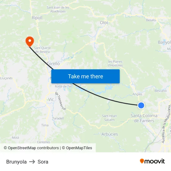 Brunyola to Sora map