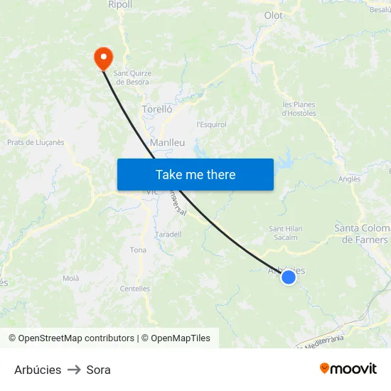 Arbúcies to Sora map