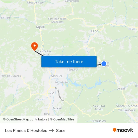 Les Planes D'Hostoles to Sora map