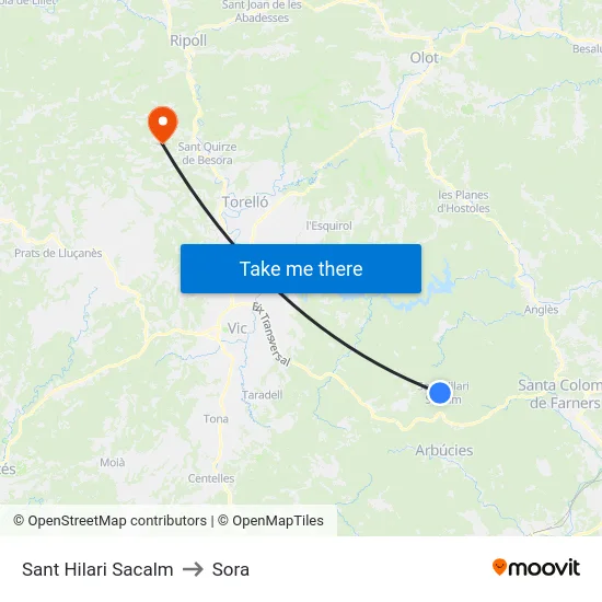 Sant Hilari Sacalm to Sora map