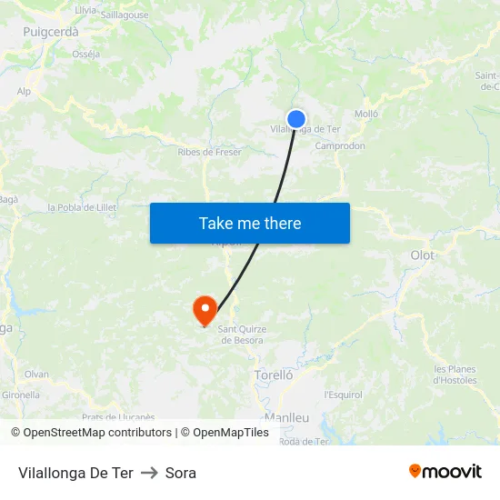 Vilallonga De Ter to Sora map
