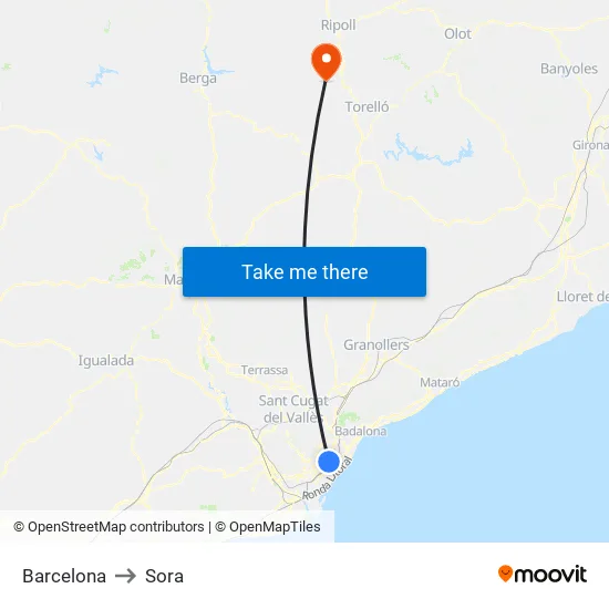 Barcelona to Sora map