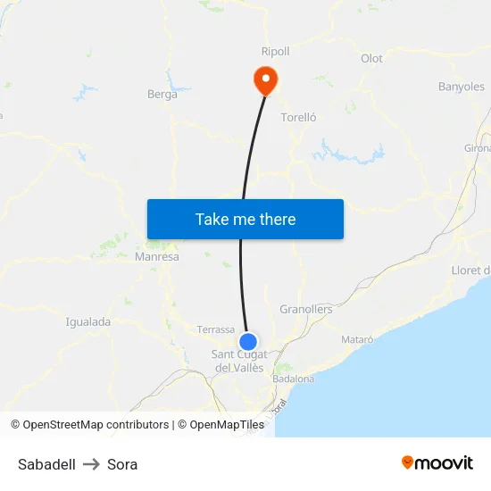 Sabadell to Sora map