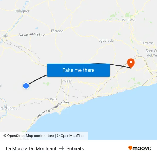 La Morera De Montsant to Subirats map
