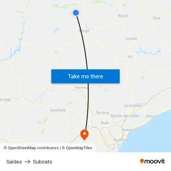 Saldes to Subirats map
