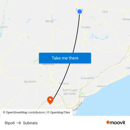 Ripoll to Subirats map