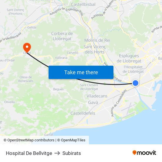 Hospital De Bellvitge to Subirats map