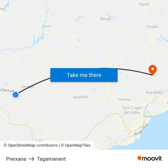 Preixana to Tagamanent map