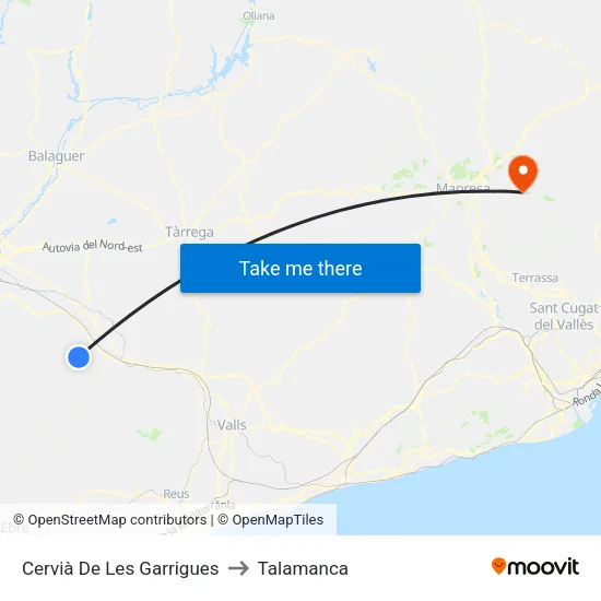 Cervià De Les Garrigues to Talamanca map