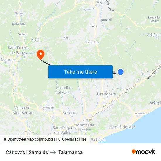 Cànoves I Samalús to Talamanca map