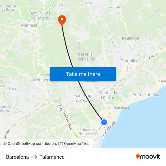 Barcelona to Talamanca map