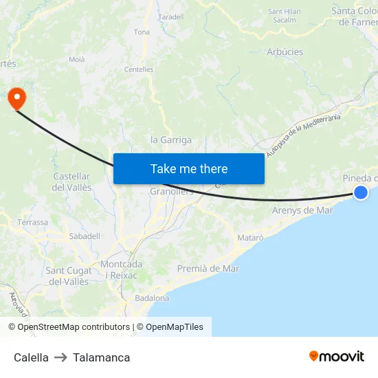 Calella to Talamanca map
