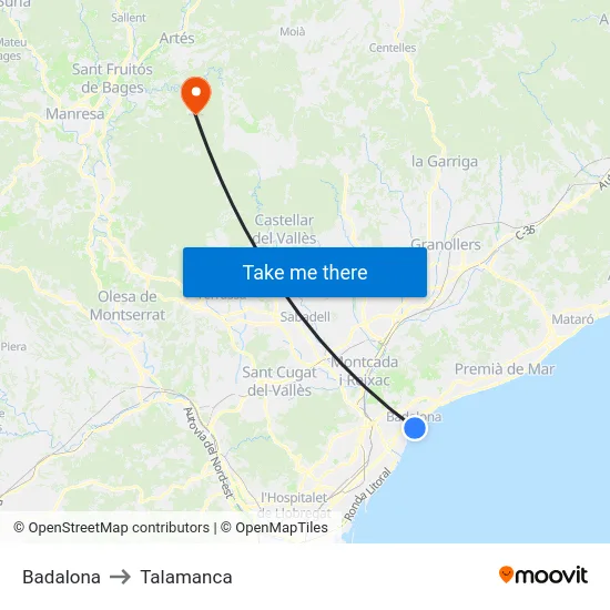 Badalona to Talamanca map