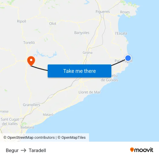 Begur to Taradell map