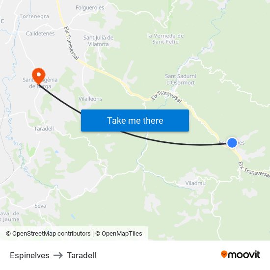Espinelves to Taradell map