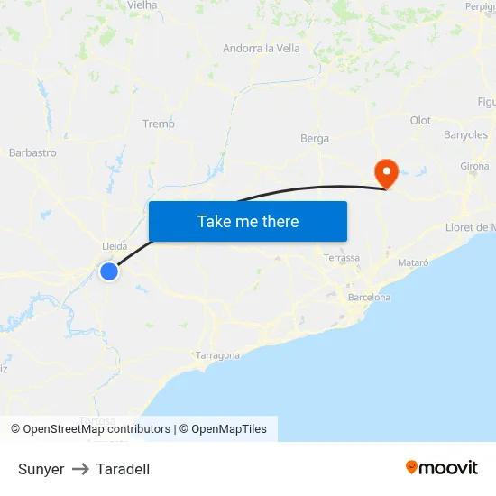 Sunyer to Taradell map