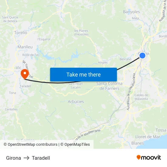 Girona to Taradell map
