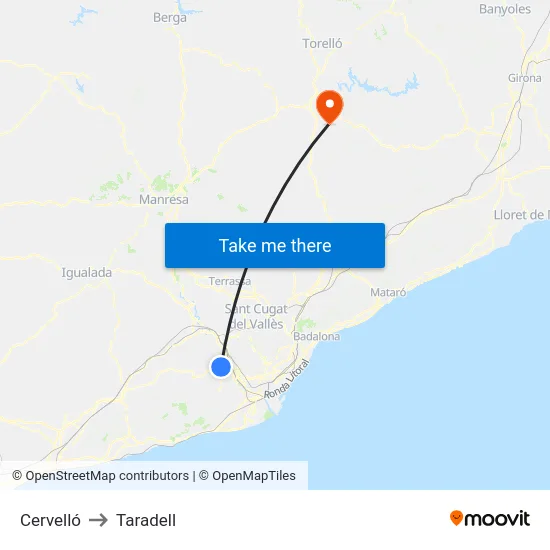 Cervelló to Taradell map