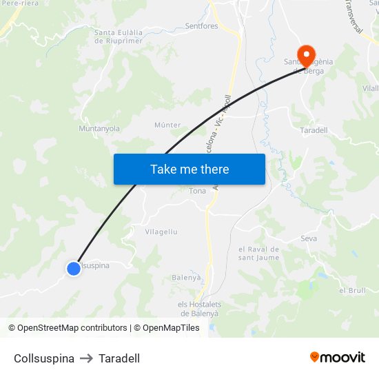 Collsuspina to Taradell map