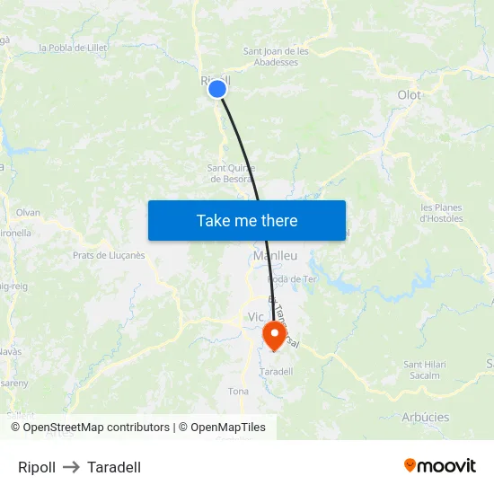 Ripoll to Taradell map
